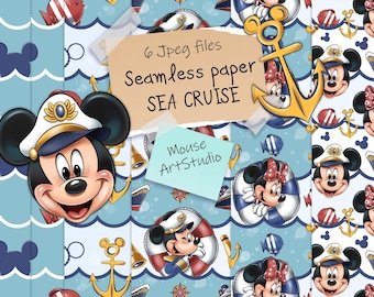 Digital printing on paper, fabric, sea cruise, Mickey, Minnie Mouse, Donald, Daisy Duck, Seamless pattern, Instant download, part 1