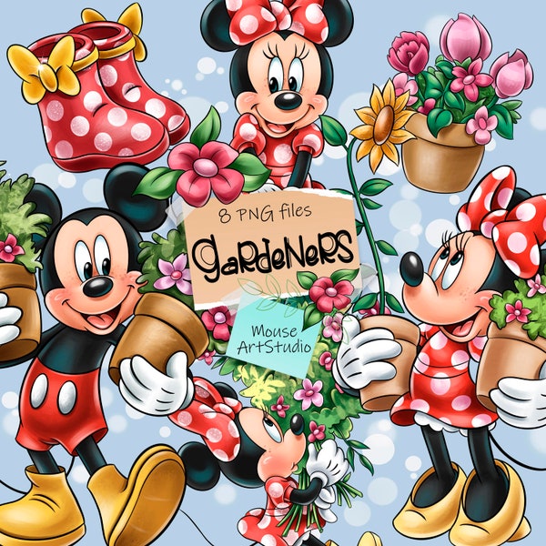 Tuinmannen, Mickey Mouse, Minnie Mouse, sublimatieontwerp, digitale afbeelding, direct downloaden