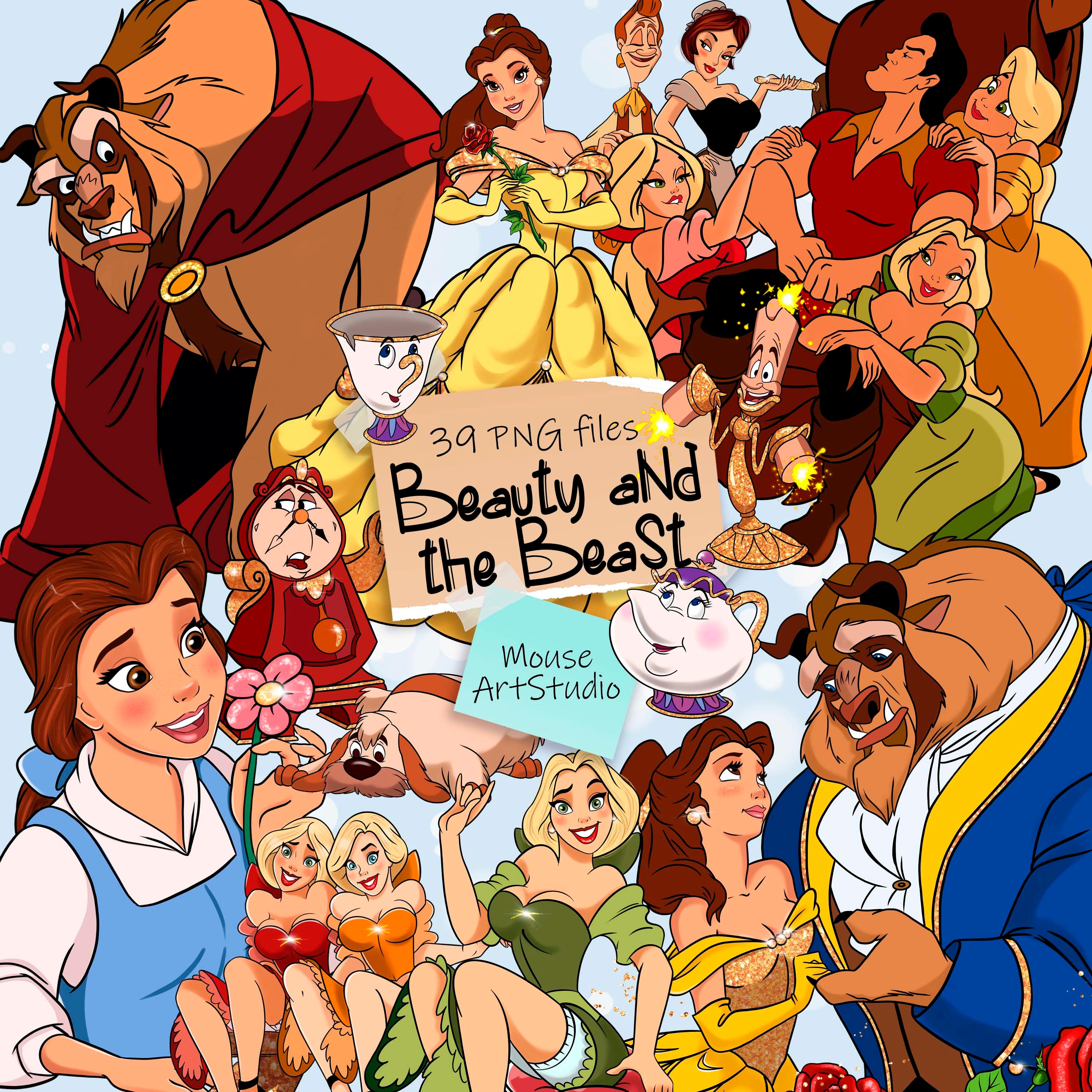 Beauty and the Beast, Rose, Friends, Sublimation Design, Digital  Illustration, Instant Download - Etsy, image size:3000x3000