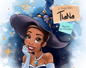 Tiana PNG, Princess and Frog, Witch, Halloween, Sublimation Design, Digital Illustration, Instant Download
