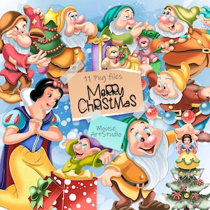 Blancanieves y los siete enanitos, Feliz Navidad, Diseño de sublimación, Ilustración digital, Descarga instantánea