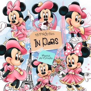 En París, Minnie en rosa, Torre Eiffel, Diseño de sublimación, Ilustración digital, Descarga instantánea