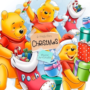 Christmas, Winnie the Pooh, Sublimation Design, Digital Illustration, Mouse Art Studio, Instant Download