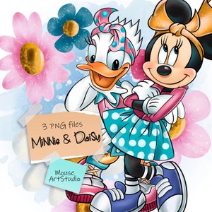 Minnie et Daisy, petites amies, design par sublimation, illustration numérique, téléchargement immédiat