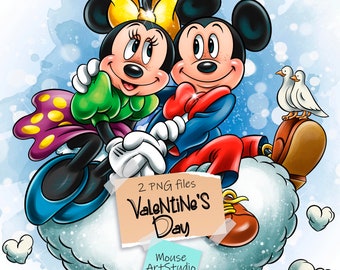 Clipart de Minnie y Mickey Mouse para San Valentín (Descarga digital)
