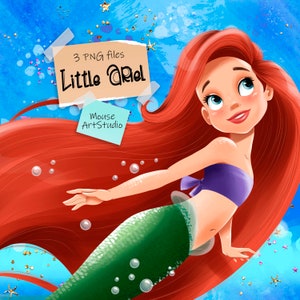 Little Ariel, The Little Mermaid, Sublimation Design, Digital Illustration, Instant Download