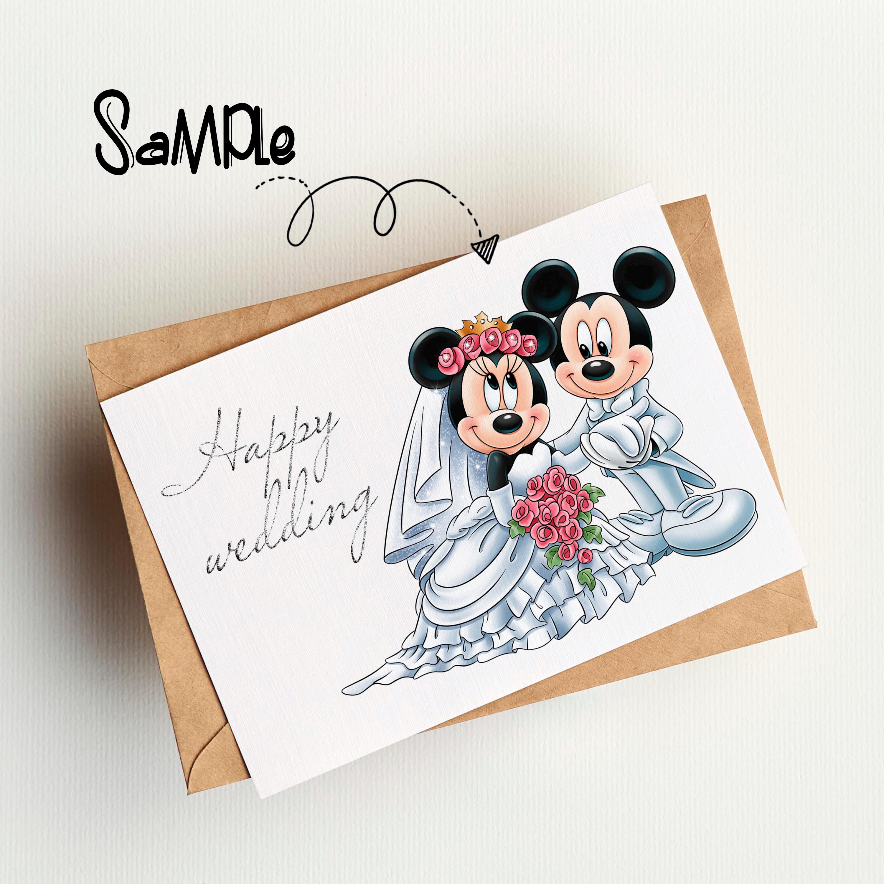 ミッキーとミニーの結婚式のデジタルクリップアート、新郎新婦、昇華