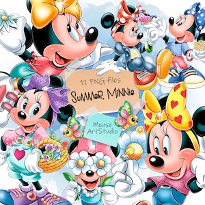 Minnie, Lato, Kwiaty, Motyle, Projekt sublimacji, Ilustracja cyfrowa, Natychmiastowe pobieranie