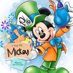 Digital clipart with Mickey Mouse, hand-drawn clipart in PNG format from MouseArtStudio, cartoon sticker for daily planner, instant download