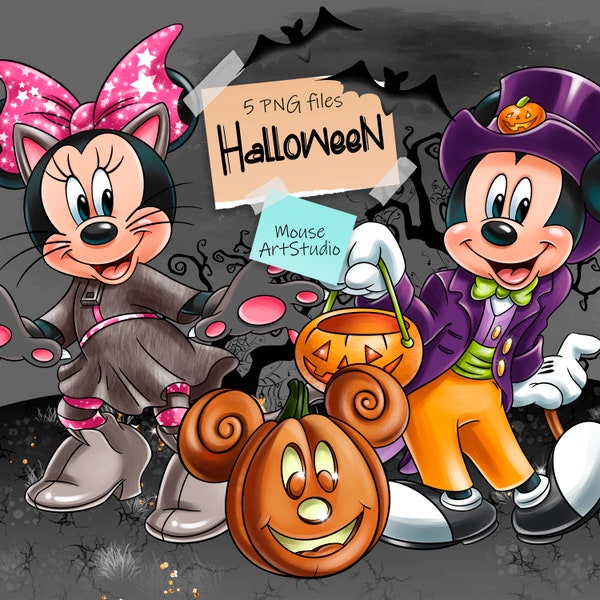 Halloween, Minnie PNG, Mickey Mouse, Pumpkin PNG, Sublimation Design, Digital Illustration, Instant Download