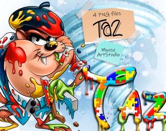 Taz PNG, Tasmanian Devil, Taz-Mania, Digital Illustration, Instant Download