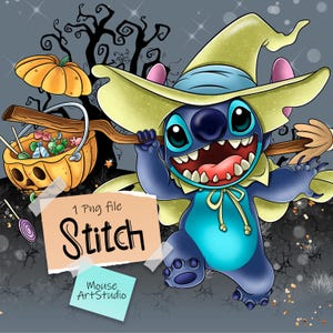 Stitch - Illustration numérique, sublimation, Halloween, Sticker dessin animé pour agenda quotidien, téléchargement immédiat