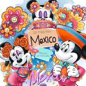 México, Mickey y Minnie, El Día de Muertos, Diseño de Sublimación, Ilustración Digital, Descarga Instantánea