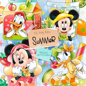 Clipart digitale, Topolino e amici, Illustrazioni dal Mouse Art Studio, Cocktail estivi, Download immediato