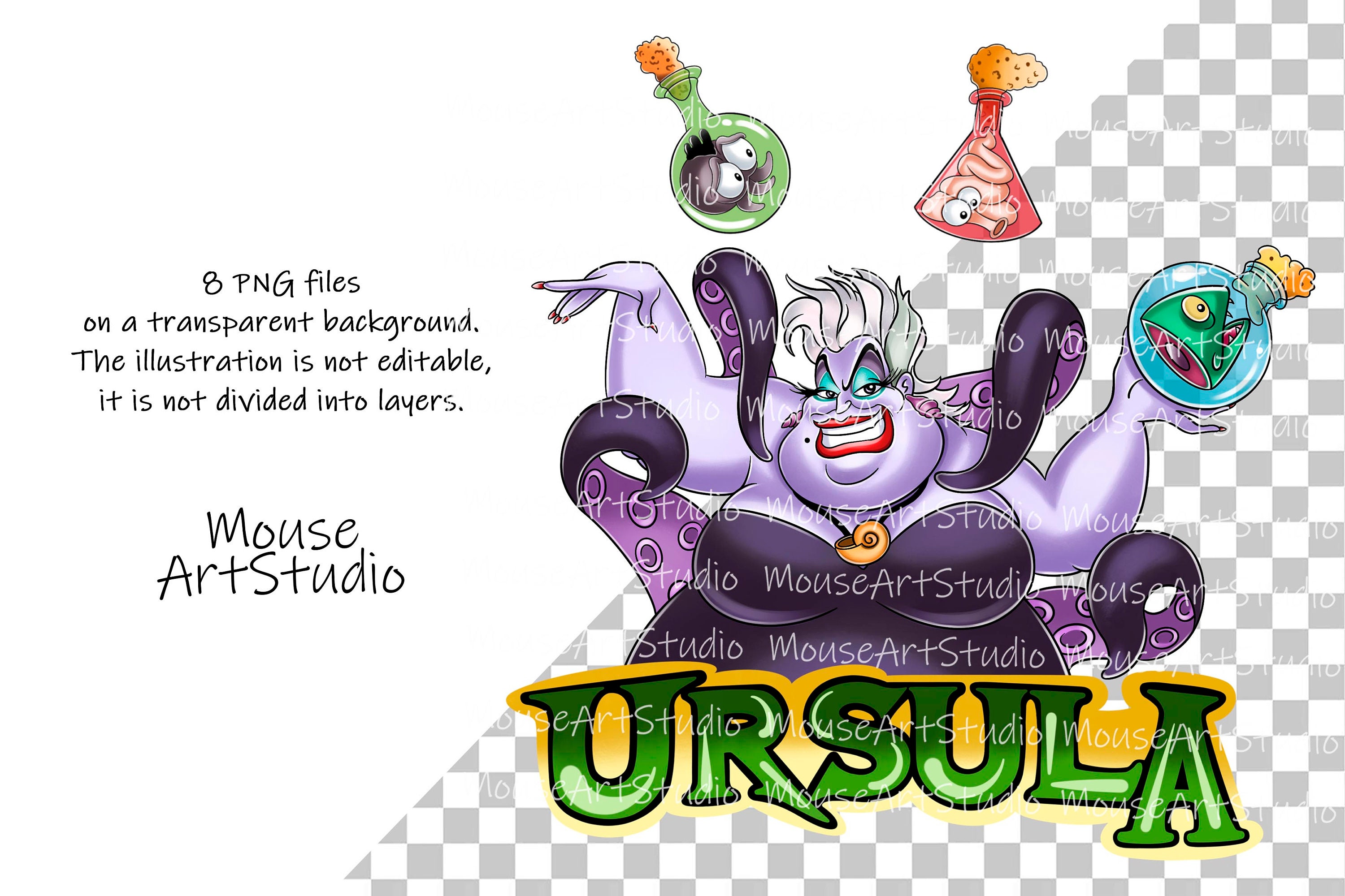 Ursula, de boze heks, octopus, sublimatieontwerp, digitale