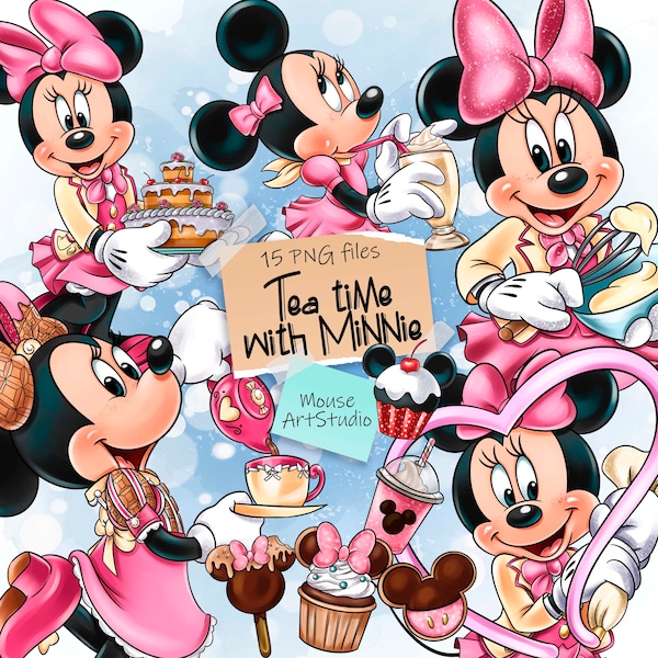 Tea party with Minnie, Sweets, Cupcakes, Sublimation design, Digital illustration, Instant Download