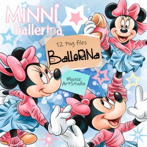 Minnie la bailarina - Clipart digital, diseño de sublimación, PNG dibujado a mano de MouseArtStudio, calcomanía de dibujos animados, descarga instantánea