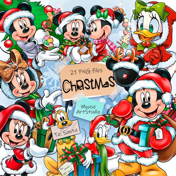 Mickey et Minnie Mouse, Donald et Daisy, Pluton, joyeux Noël, sublimation, illustration numérique, téléchargement immédiat