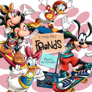 Amigos, Verano, Mickey y Minnie, Donald, Daisy, MouseArtStudio, Diseño de sublimación, Ilustración digital, Descarga instantánea