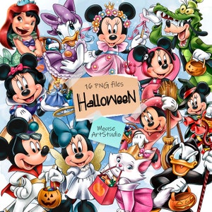 Halloween, Minnie e Topolino, Paperino, Daisy, Pippo, Strega, Design a sublimazione, Illustrazione digitale, Download immediato