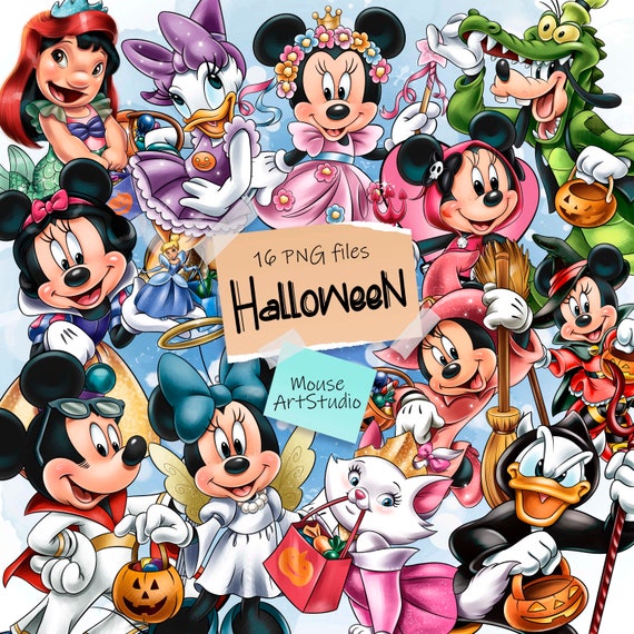 ハロウィン、ミニーとミッキー、ドナルド、デイジー、グーフィー、魔女