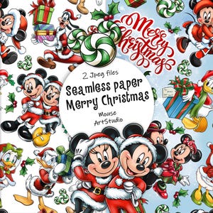 Dekorpapier, Micky und Freunde, Frohe Weihnachten, Geschenkpapier, Nahtloses Muster, Stoffdruck, Sofort Laden