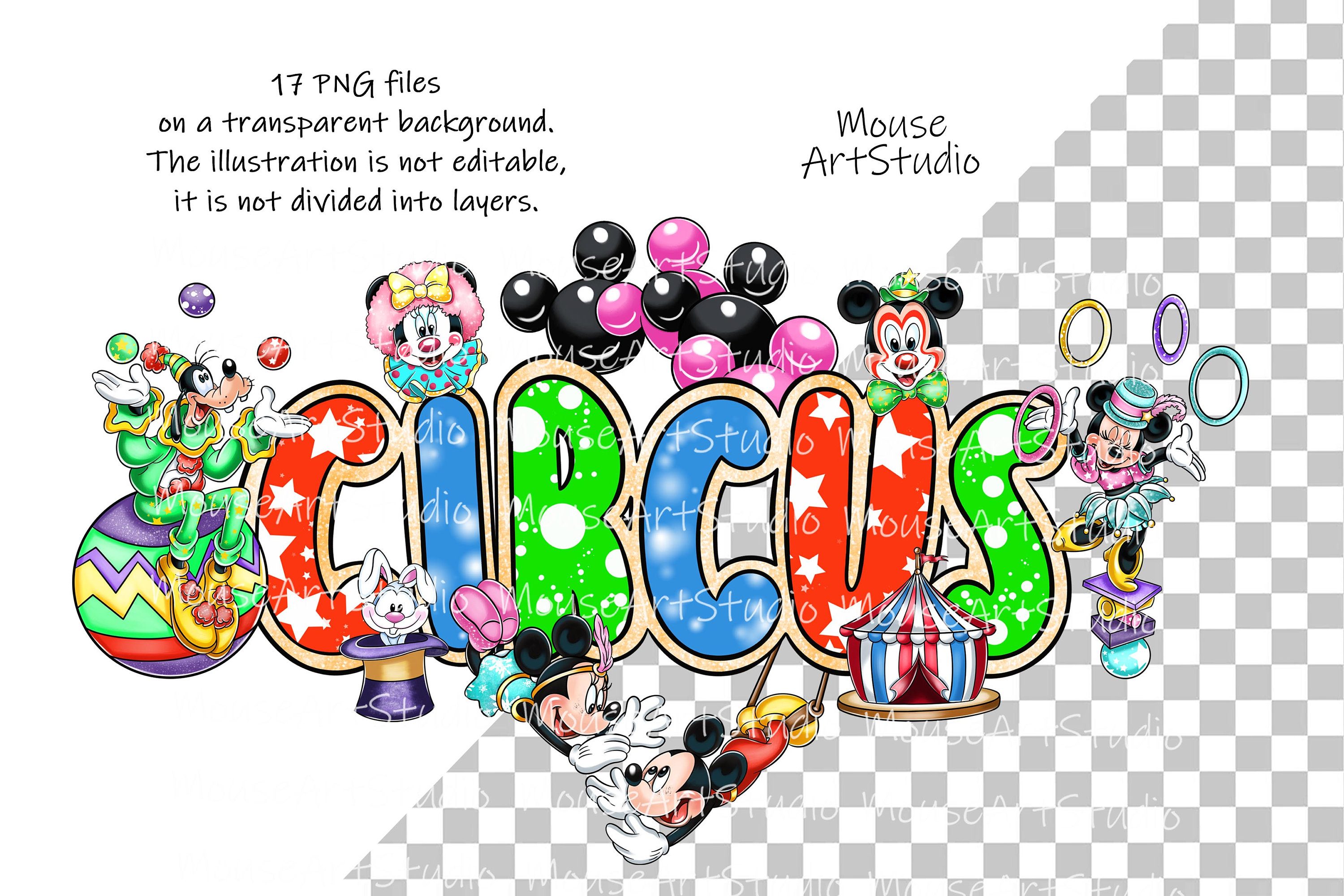 Circus, Mickey and Minnie, Goofy, Pluto, Clowns, Acrobats
