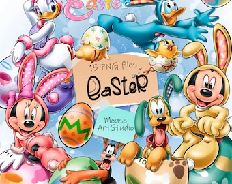 Mickey and Friends, Happy Easter, Digital Illustration, Fabric Printing, Sublimation Design, Instant Download