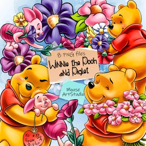 Winnie l'ourson et le porcelet, ours en peluche PNG, carte de voeux, sublimation, illustration numérique, téléchargement immédiat