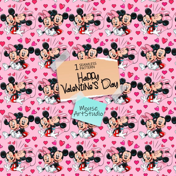 Decorative Paper, Valentine'S Day, Mickey And Minnie, Seamless.