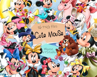 Imágenes prediseñadas de Minnie Mouse: imágenes PNG dibujadas a mano (descarga digital)