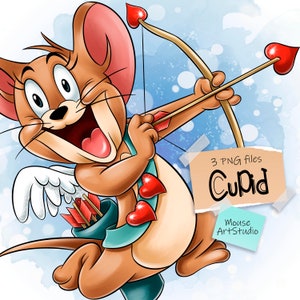 Cupido, Jerry PNG, Feliz Día de San Valentín, Diseño de sublimación, Ilustración digital, Descarga instantánea