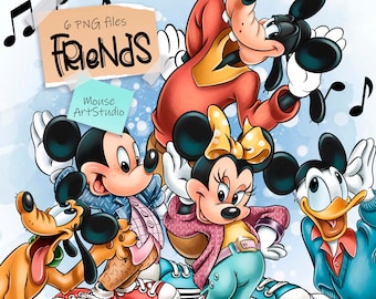 フレンズ、ミッキーとその友達、昇華デザイン、デジタルイラスト、即時