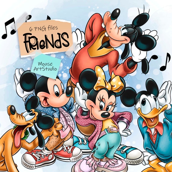 フレンズ、ミッキーとその友達、昇華デザイン、デジタルイラスト、即時