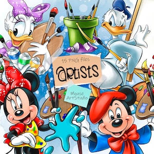 Artyści, Minnie, Myszka Miki, Daisy, Donald, Mouse Art Studio, Projekt sublimacji, Ilustracja cyfrowa, Natychmiastowe pobieranie