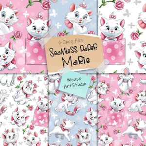 Nahtloses Papier, Katze Marie, Die Aristokraten, Dekoratives Papier, Stoffdruck, Sofortiger Download