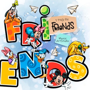 Friends, Minnie and Mickey, Daisy and Donald, Goofy and Pluto, Sublimation Design, Digital Illustration, Instant Download