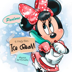 Minnie Mouse PNG, Ice Cream, Sublimation Design, Digital Illustration, Mouse Art Studio, Instant Download