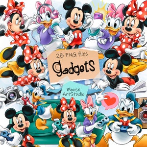 Gadgets, Mickey y sus amigos, Videojuegos, Teléfono, Música, Diseño de sublimación, Ilustración digital, Descarga instantánea