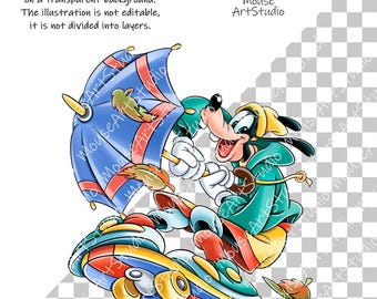 グーフィー、ミッキーの友達、昇華デザイン、デジタルイラスト、即時
