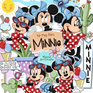 Clipart digital: Minnie Mouse, verano, helado, cactus, sol, diseño de sublimación, descarga instantánea