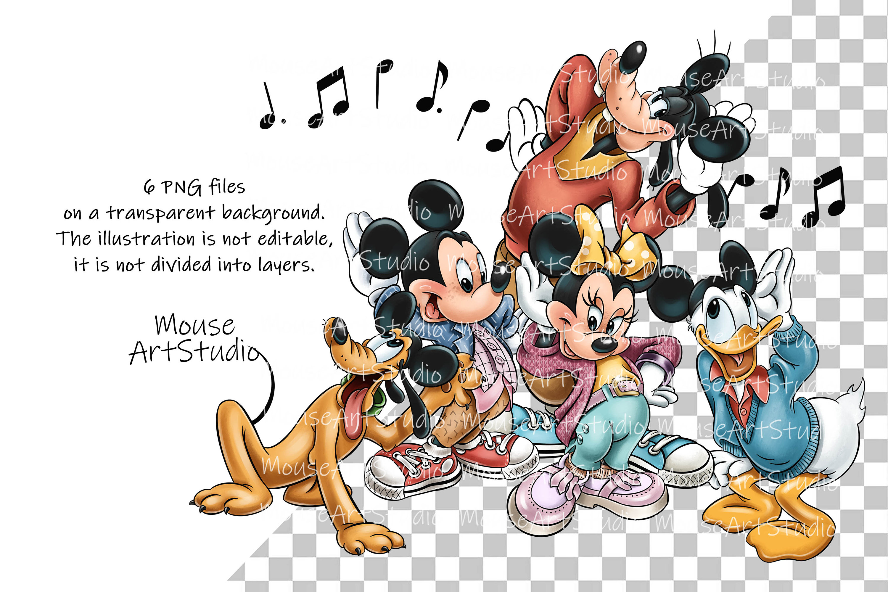 フレンズ、ミッキーとその友達、昇華デザイン、デジタルイラスト、即時