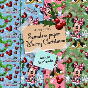 Nahtloses Papier, Weihnachten digitale Papiertüte, Minnie, Weihnachtsmuster, Dekorpapier, Stoffdruck, Instant Download