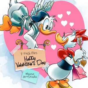 Donald y Daisy, Día de San Valentín, Cupido, Tarjeta de felicitación, Diseño de sublimación, Ilustración digital, Descarga instantánea