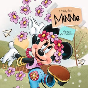 Clipart digital de Minnie Mouse, clipart PNG dibujado a mano de Mouse Art Studio, pegatina de dibujos animados para agenda diaria, descarga instantánea