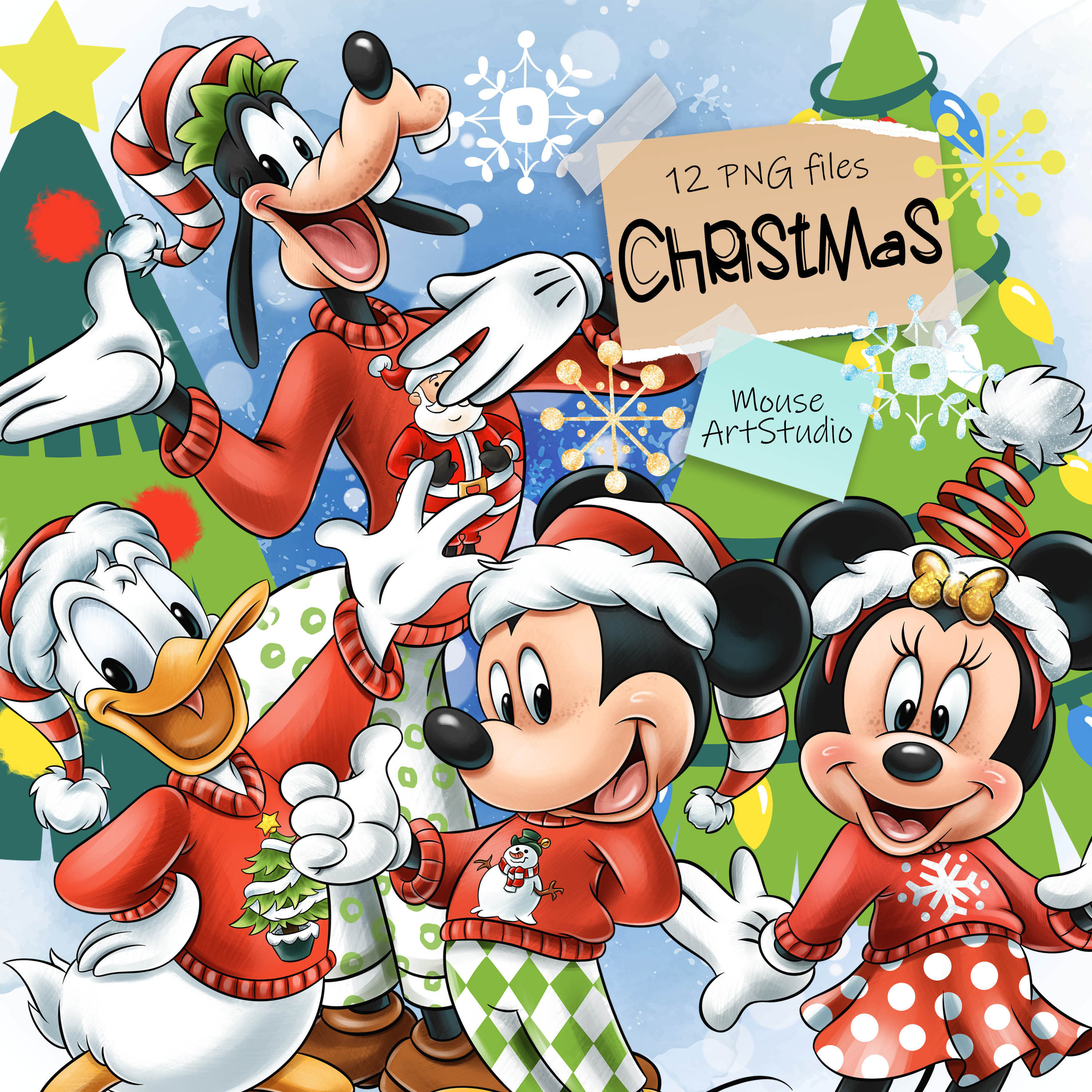 ミッキー、ミニー、ドナルド、グーフィー、クリスマス、昇華デザイン