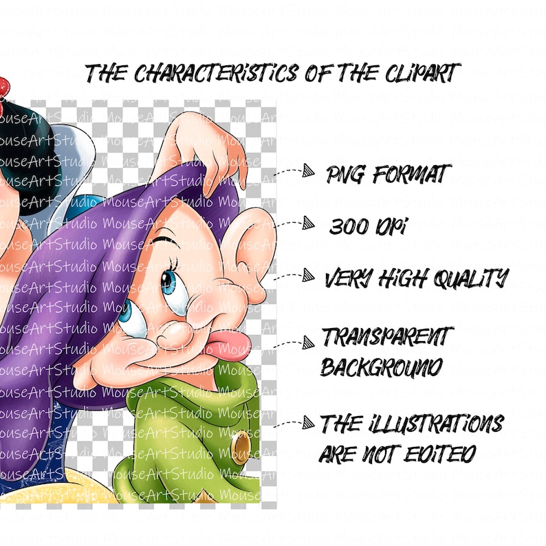 Digital illustration Snövit och Tokig: handritad clipart i PNG-format (digital nedladdning) bild 4