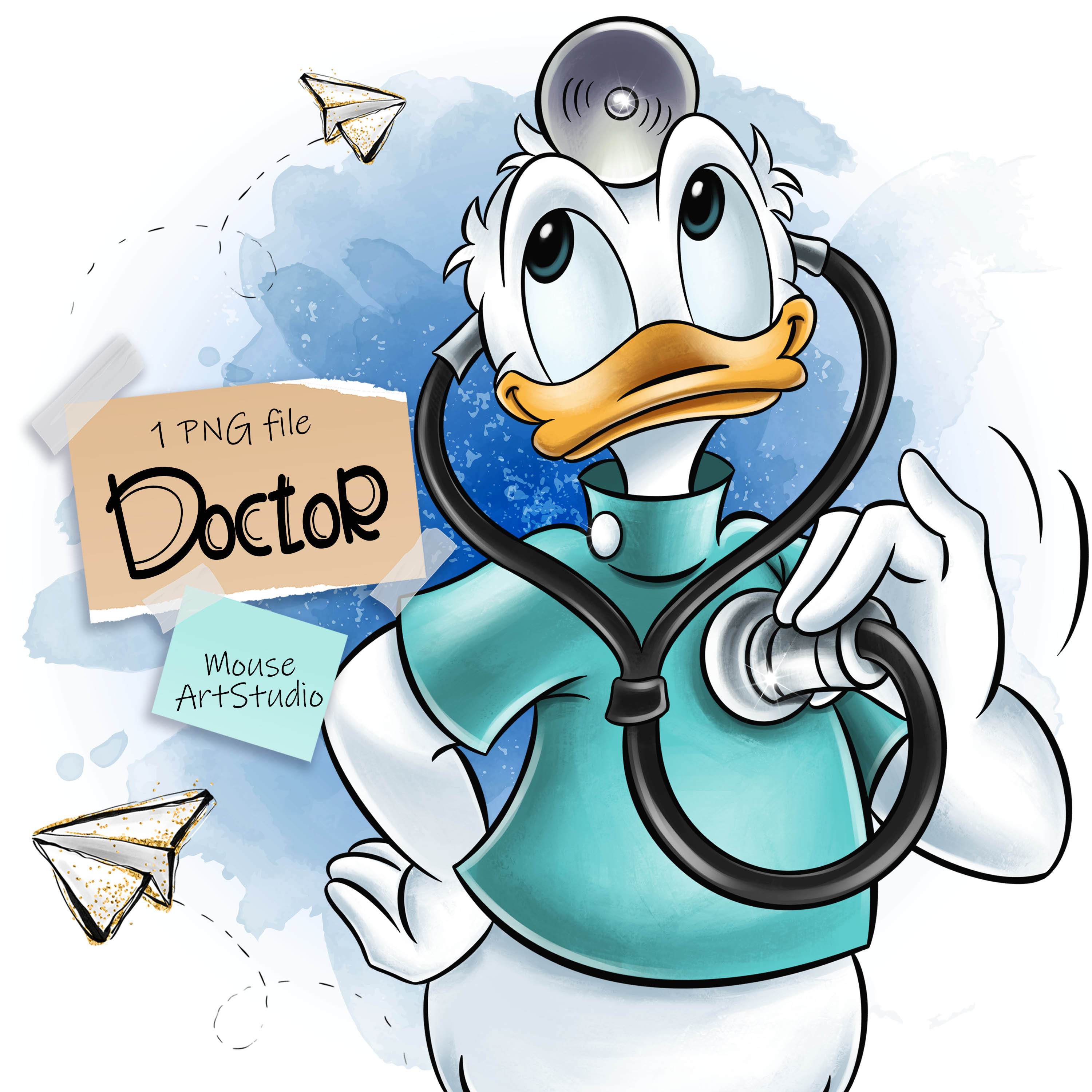 ドクター、ドナルドダック、昇華デザイン、デジタルイラスト、即時