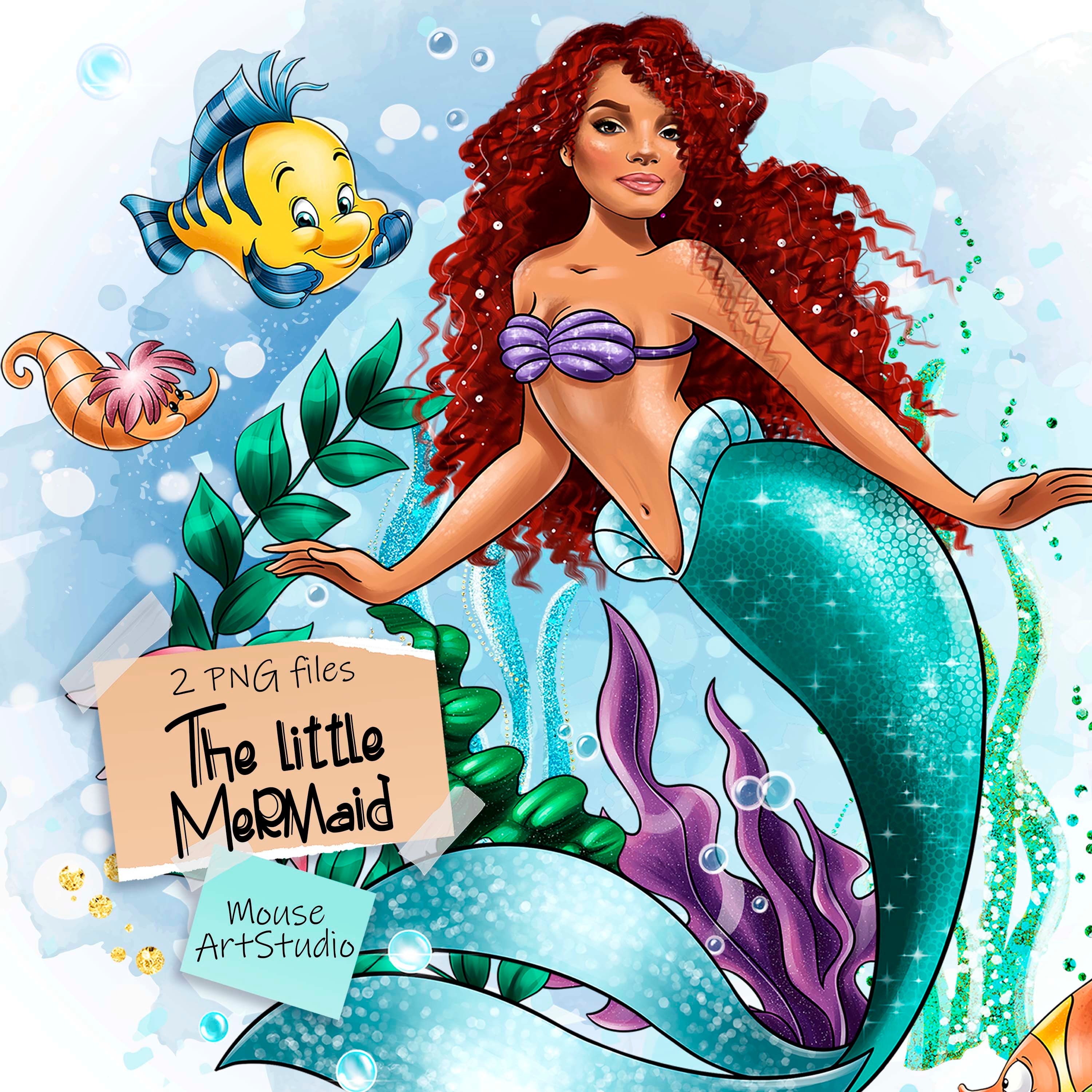 The Little Mermaid Ariel holding conch shell art transparent background PNG  clipart