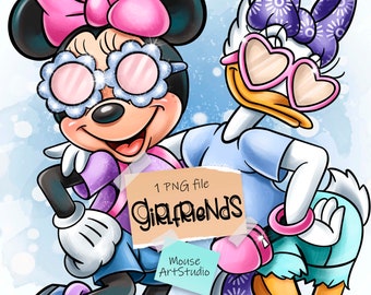 Minnie Mouse and Daisy Duck, Girlfriend, Digital Illustration, Fabric Print, Sublimation Design, Instant Download